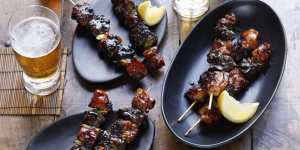 Izakaya-inspired:Yakitori chicken skewers.