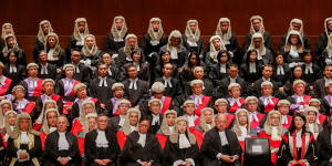 Judges attend the ceremonial opening of the legal year at City Hall in Hong Kong in 2020.