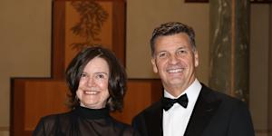 Opposition Leader Angus Taylor with his wife,Louise Clegg.