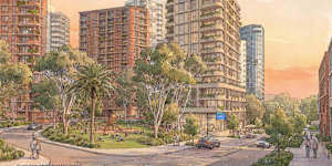 A visualisation of the Bondi Road east gateway from the Bondi Junction master plan,designed to guide development for the next 20 years.