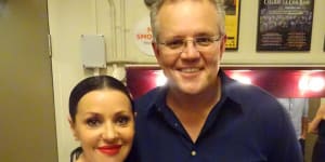 Photo from Scott Morrison’s Facebook page showing him with singer Tina Arena in 2016.