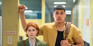 Lola Bond as Ellie O’Neill and Ioane Sa’ula as Jimmy Seufale in The F Ward.