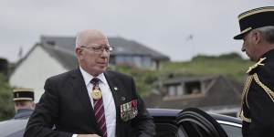 Governor-General of Australia David Hurley arrives at the international ceremony at Omaha Beach,Normandy,France.