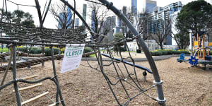A closed playground in Melbourne’s Flagstaff Gardens.
