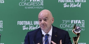 FIFA president Gianni Infantino at a press conference at the 73rd FIFA Congress.