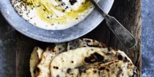 Dan Lepard's white bean puree,fried capers with tapenade flatbreads.
