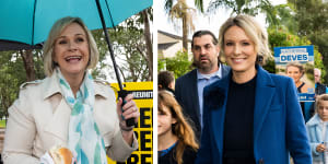 Independent Zali Steggall (left) increased her two-candidate-preferred margin to 61 per cent to 39 per cent in 2022 against Katherine Deves. 