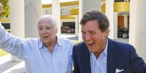 Tucker Carlson and Clive Palmer in Brisbane on Wednesday.