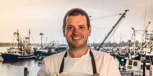 Sodafish chef Nick Mahlook at his floating restaurant on the harbour at Lakes Entrance.