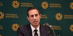 Football Australia chairman Anter Isaac addresses Thursday’s AGM.