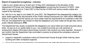 Letter from the Department of Premier and Cabinet to the whistleblower. 