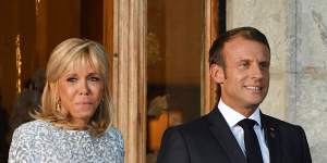 France's President Emmanuel Macron and wife Brigitte during the G7 Summit.