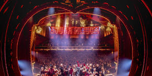 Cast of Moulin Rouge! the Musical pose after the curtain call at opening night in Melbourne. 