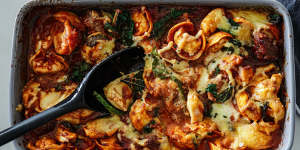 Many tortellini fillings would work in this rustic pasta bake.
