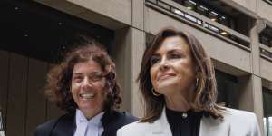 Sue Chrysanthou,SC,and Lisa Wilkinson outside the Federal Court in Sydney on Thursday.