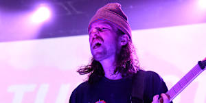 Brady Ebert on stage with Turnstile in 2021. He was sacked from the band a year later. 