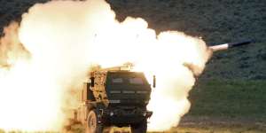A High Mobility Artillery Rocket System (HIMARS) launch from a truck during training in the US. The new weapon is predicted to play a significant role in the Ukraine war’s next phase.