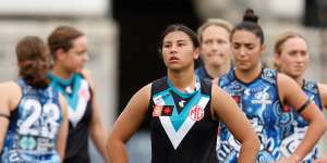 The Power’s Hannah Ewings after the clash between Carlton and Port Adelaide ended in a draw on Sunday.