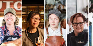 From left:Tammi Jonas,Jonai Farms and Meatsmiths;Evelyn Liong of Archie Rose;Ash McBean of G. McBean Family Butcher;Sharon Winsor of Indigiearth and Ebony Lowry of Lady Made Tools.