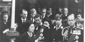 The royal family at Westminster Abbey for the funeral of Lord Mountbatten.