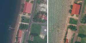 Satellite images show part of the base before and after a US-funded building was demolished. 