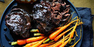 Tender loving care:Braised beef cheeks with baby carrots.