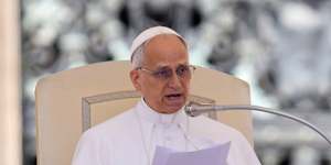 Pope Leo during his weekly general audience in St Peter’s Square at the Vatican. 