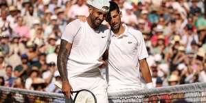 Novak Djokovic and Nick Kyrgios after the Wimbledon final.