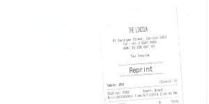 Receipt for lunch with Nic Naitanui.