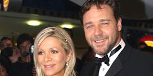 Actor Russell Crowe and his wife Danielle Spencer arrive at the Australian premier of his movie “Master and Commander:The Far Side of the World” in Sydney,Australia,Wednesday. Nov. 26,2003. (AP Photo/Dan Peled)