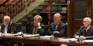 Paul Forward,second from right,and the other witnesses at the parliamentary hearing on Friday. 