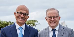 Microsoft CEO Satya Nadella with Prime Minister Albanese Albanese.