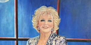 Detail of the Patti Newton portrait by Margaret Dawson,an entrant in the Archibald Prize 2022. 