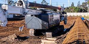 A piling rig at a site attacked over the weekend.