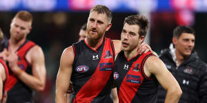 Dyson Heppell and Zach Merrett during the 2022 season. 