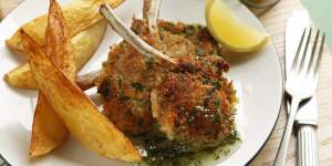 Herb crumbed lamb cutlets with mint jelly.