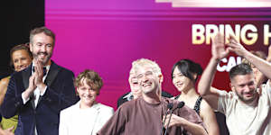 High point:the Bring Her Back team after winning best film at the AACTA Awards in Febuary. 