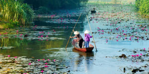 Yen stream on the way to Huong pagoda in Hanoi,Vietnam.