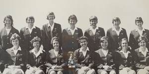 The inaugural World Cup team. Pictured are:Sharon Tredrea,Wendy Weir,Tina Macpherson,Dawn Rae,Beverley Wilson,Patsy May,Raelee Thompson,Anne Gordon,Lorraine Hill,Wendy Blunsden,team manager Lorna Thomas,captain Miriam Knee,vice captain Elaine Bray,Jackie Potter,and Marg Jennings.