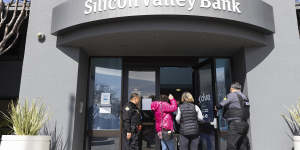 Depositors are let into the headquarters of Silicon Valley Bank in Santa Clara,California this week. 