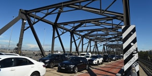 The traffic snarl extended to the Iron Cove Bridge and Drummoyne on Thursday morning. 