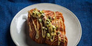 The Persian-inspired croissant flavoured with pistachios and rosewater from OCAB Bakery,Yarraville.