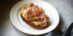 Seven open-faced sandwiches are on offer,including San Daniele proscuitto on celeriac remoulade.