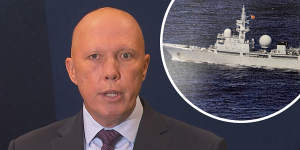 Peter Dutton announced a Chinese warship is travelling “unusually” close to the Australian coastline.
