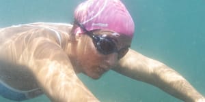 Ocean swimmer Lauren Tishendorph swimming in Sydney this week.