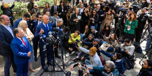 Arthur Aidala,lawyer for Harvey Weinstein speaks during a press conference at Collect Pond Park near Manhattan Criminal Court on Thursday.