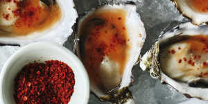 Rock oysters with gazpacho dressing. 