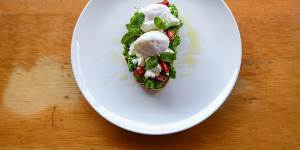 Smashed peas and poached eggs.