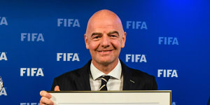 FIFA president Gianni Infantino delivering the news Australia and New Zealand would co-host the 2023 Women’s World Cup. 