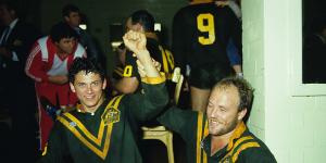 Les Kiss and Wally Lewis after a Kangaroos Test match.